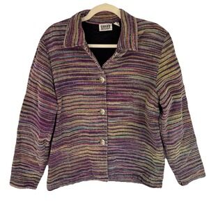 Vintage Rainbow Sweater Jacket 90s Indie Boho Artsy Colorful Textured Knit L